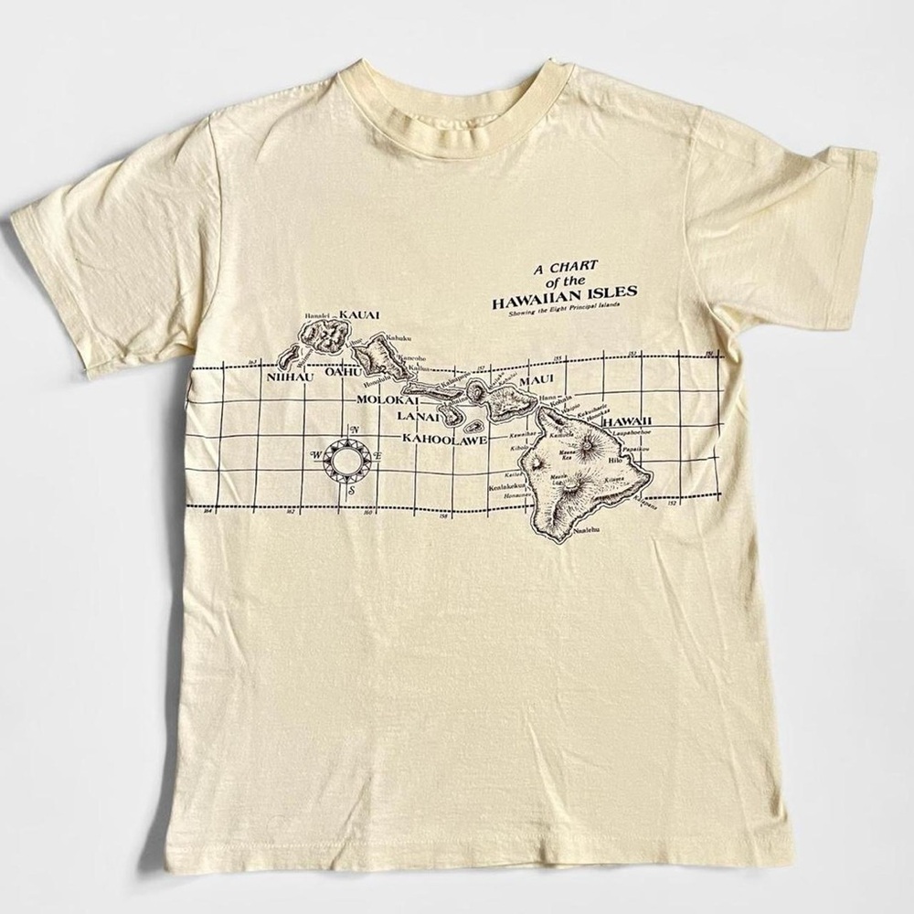 Mens Chart of the Hawaiian Isles Vintage Single Stitch Tee Shirt Cream